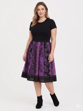 Envy Me Purple Paisley A-Line Skirt with Black Hem Extra large